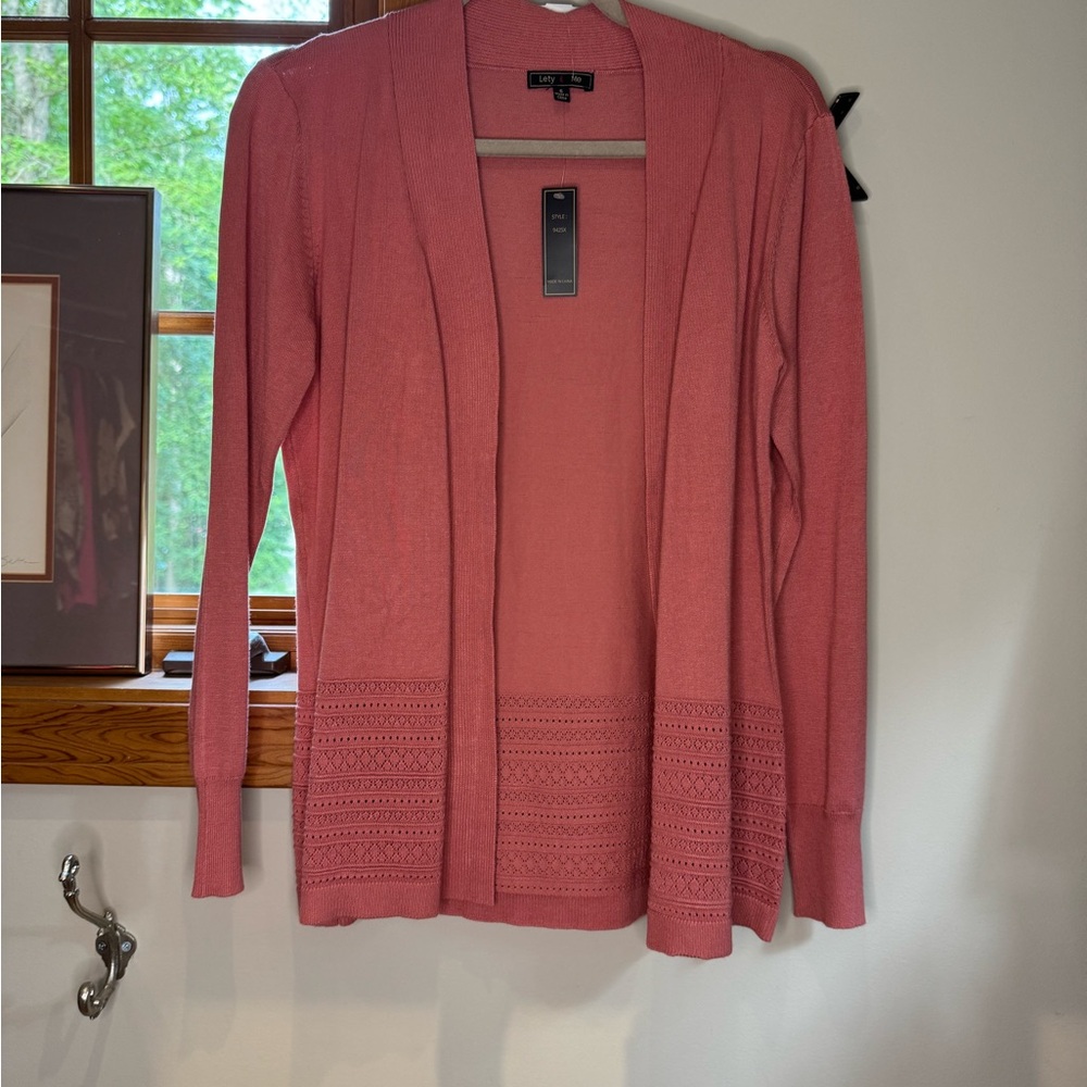 Pink Cardigan Sweater Lightweight Knit